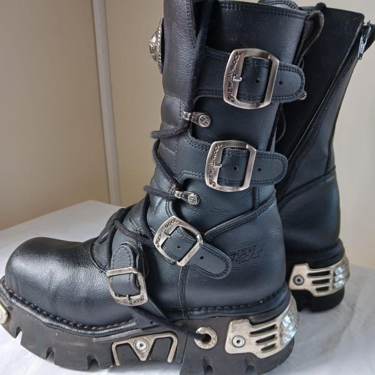 New Rock Women's Black and Silver Boots | Depop