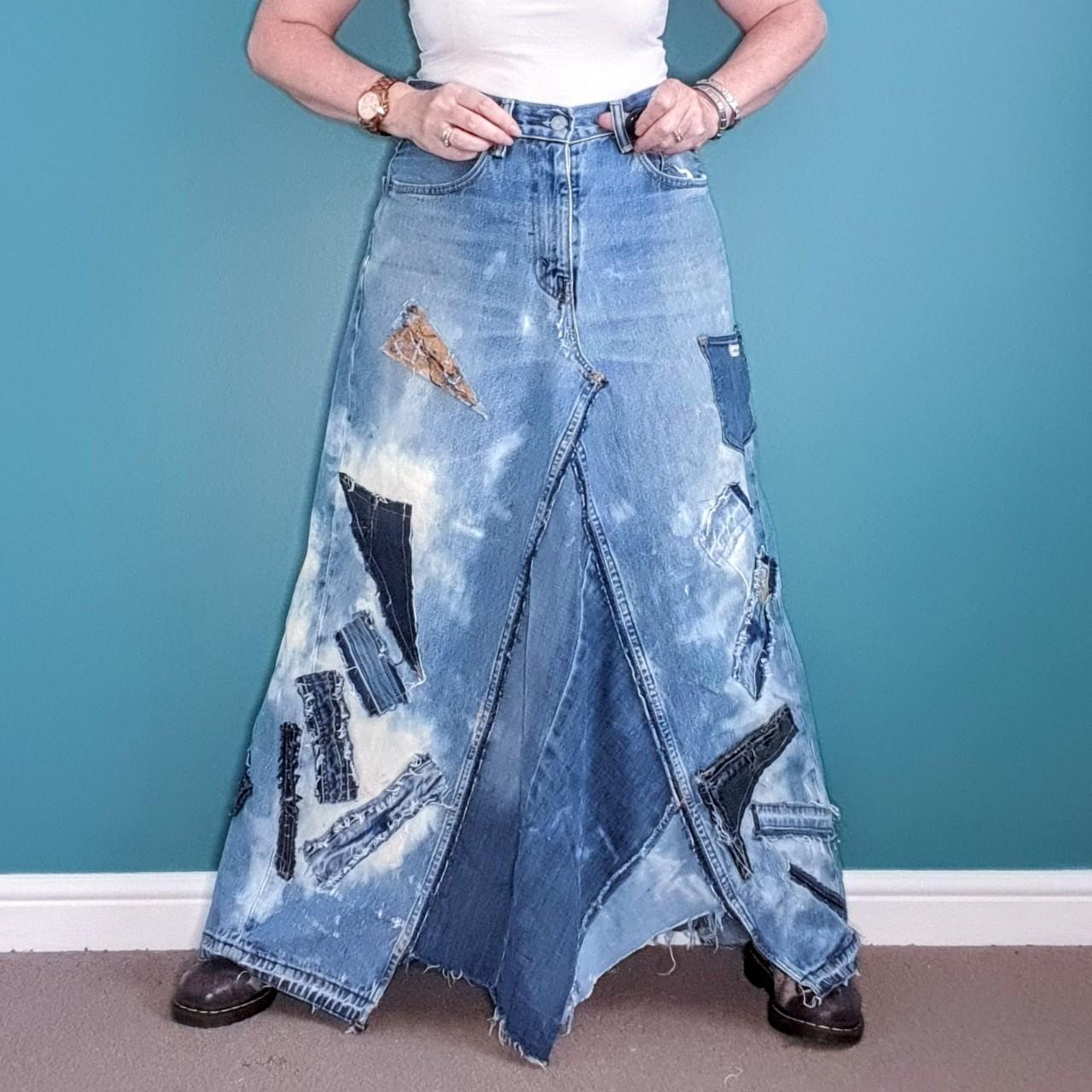 Skirts for women, Women's clothing, Patchwork denim skirt, Bohemian clothes, Upcycled denim outlet skirts, Long bohemian skirt, Clothes for women