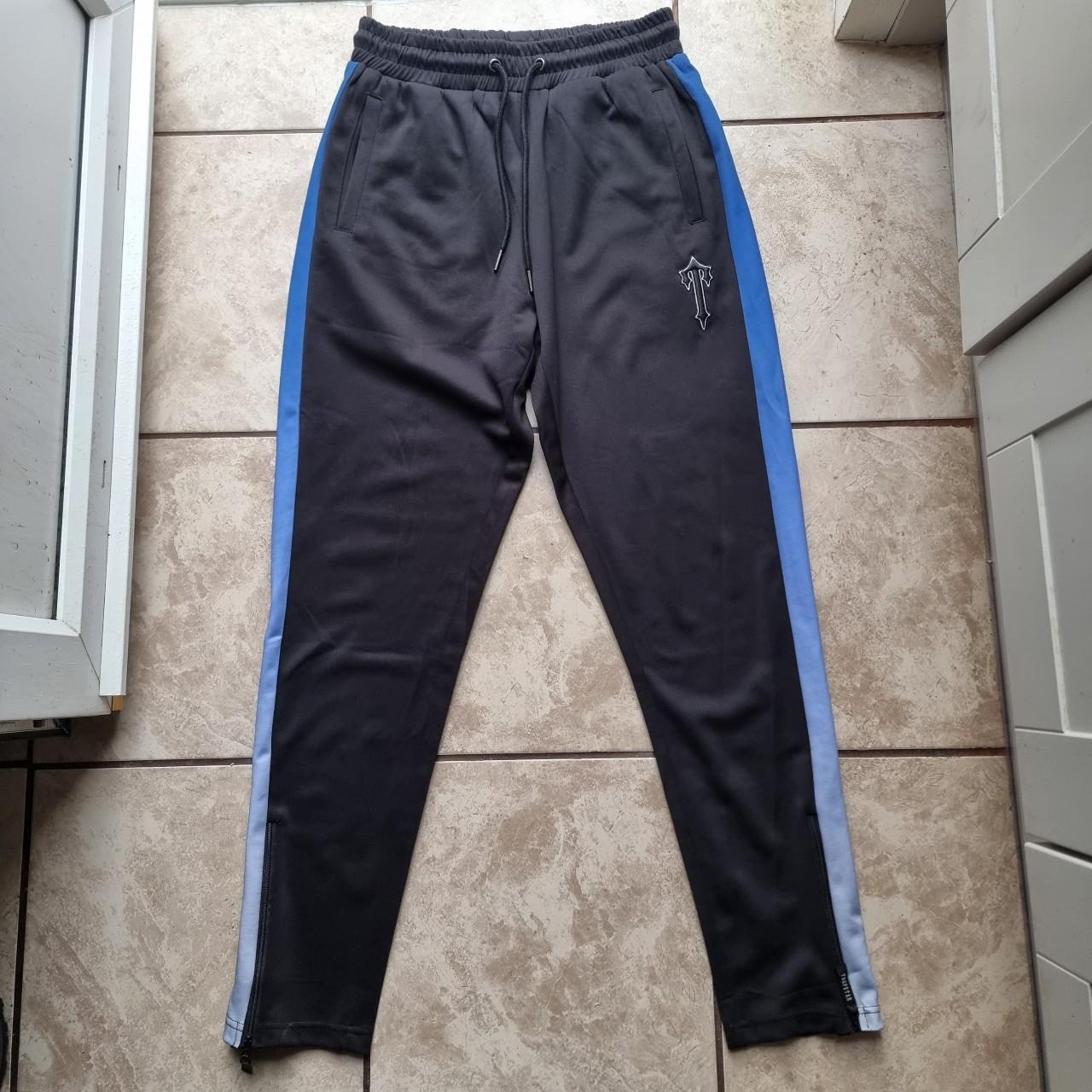 Trapstar Tracksuit Bottoms Black & Blue Size:... - Depop