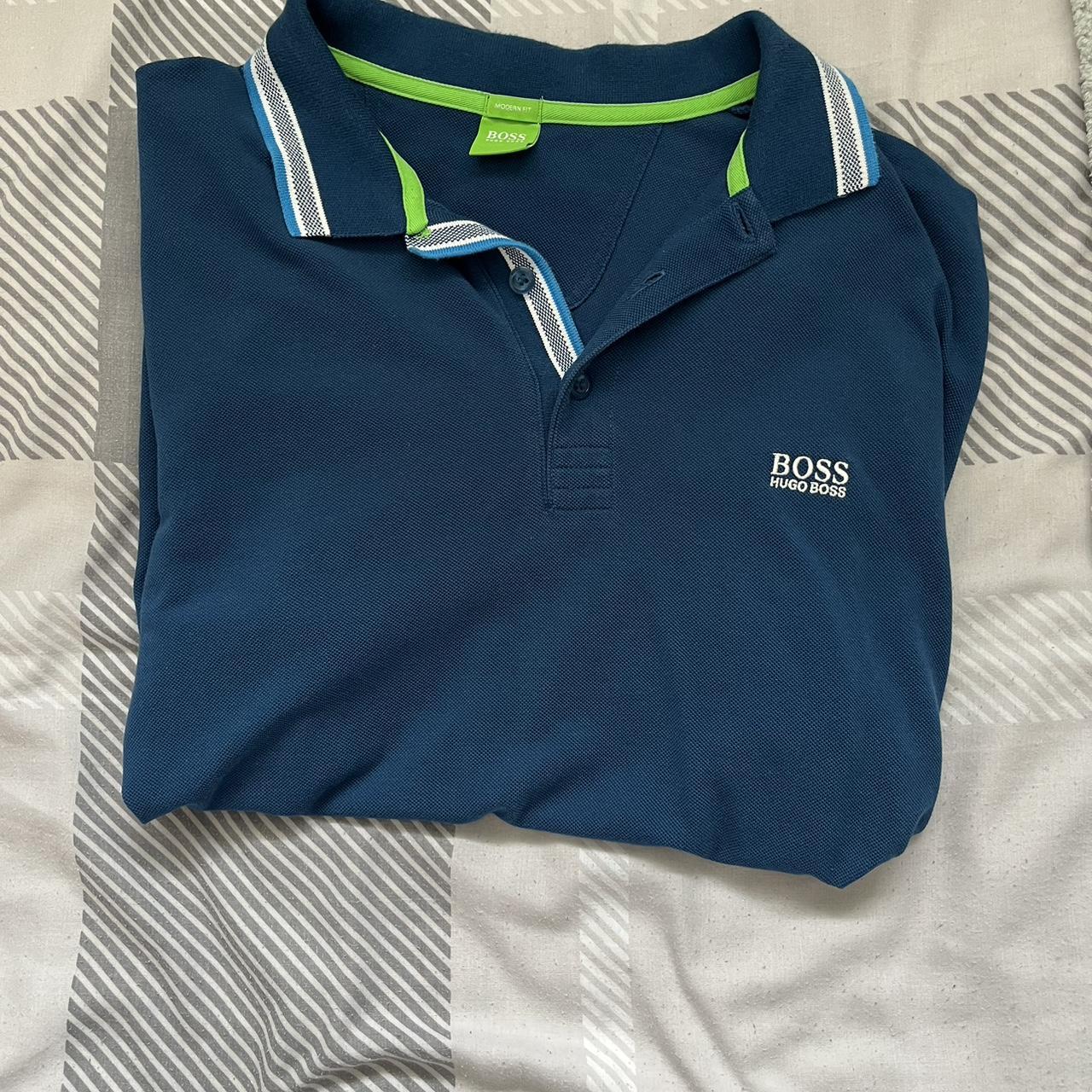 HUGO BOSS GREEN LABEL modern fit blue polo shirt. Depop