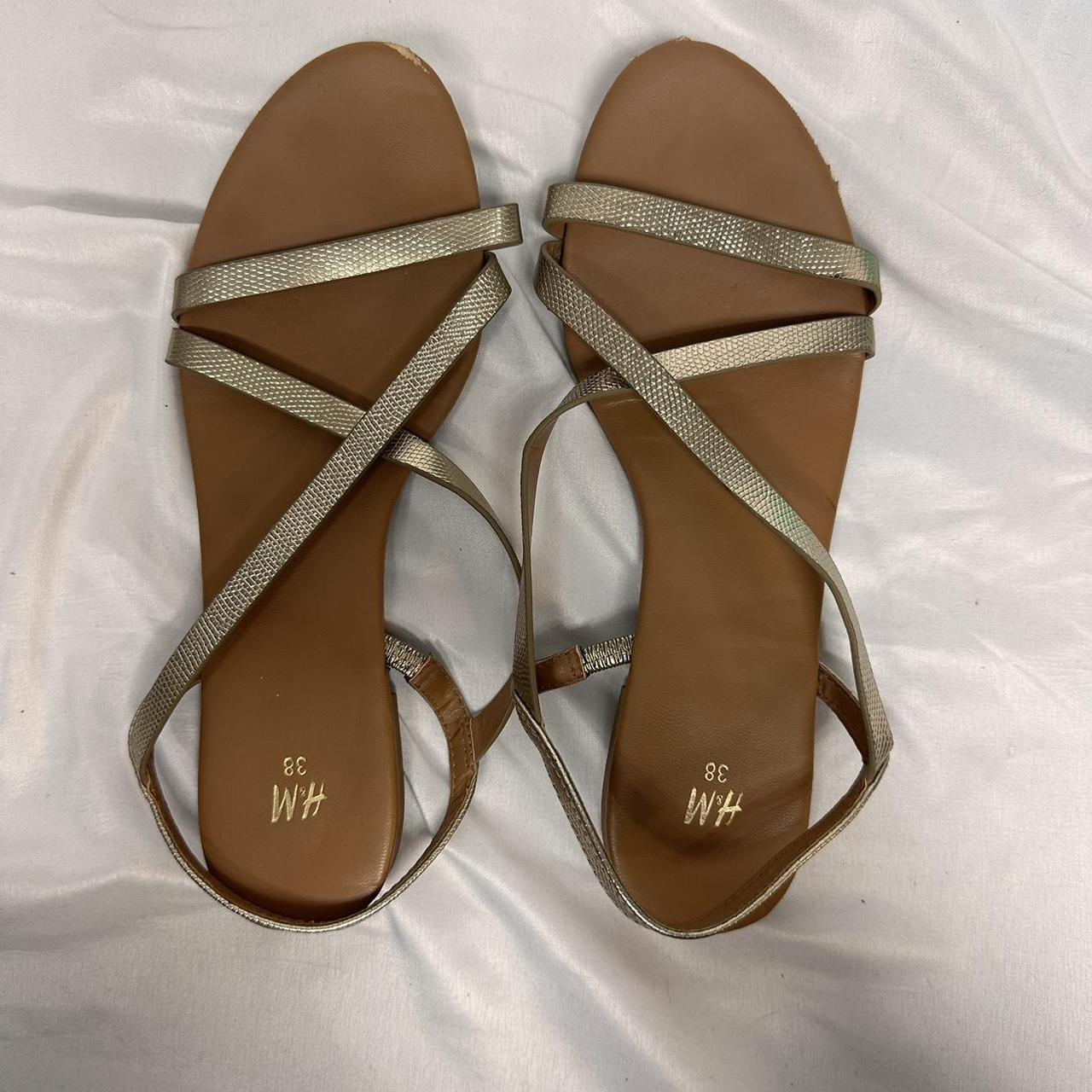 H M Gold Strapped Sandals in Size 38. In good Depop