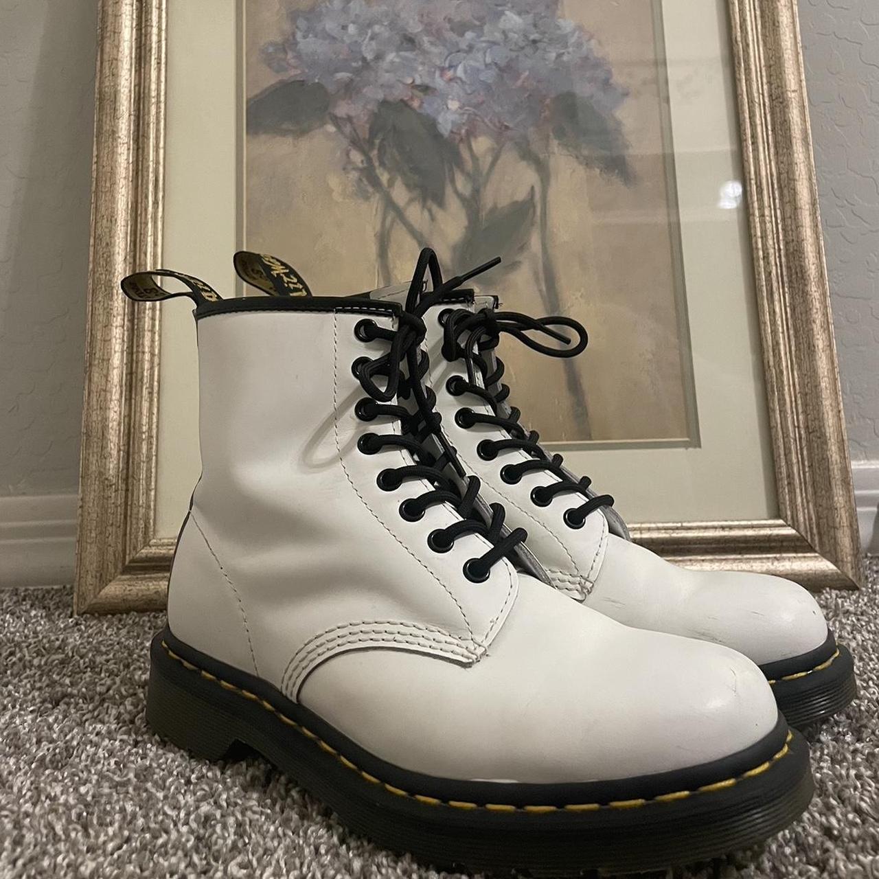 perfect white doc marten boots ! some dirt is shown... Depop