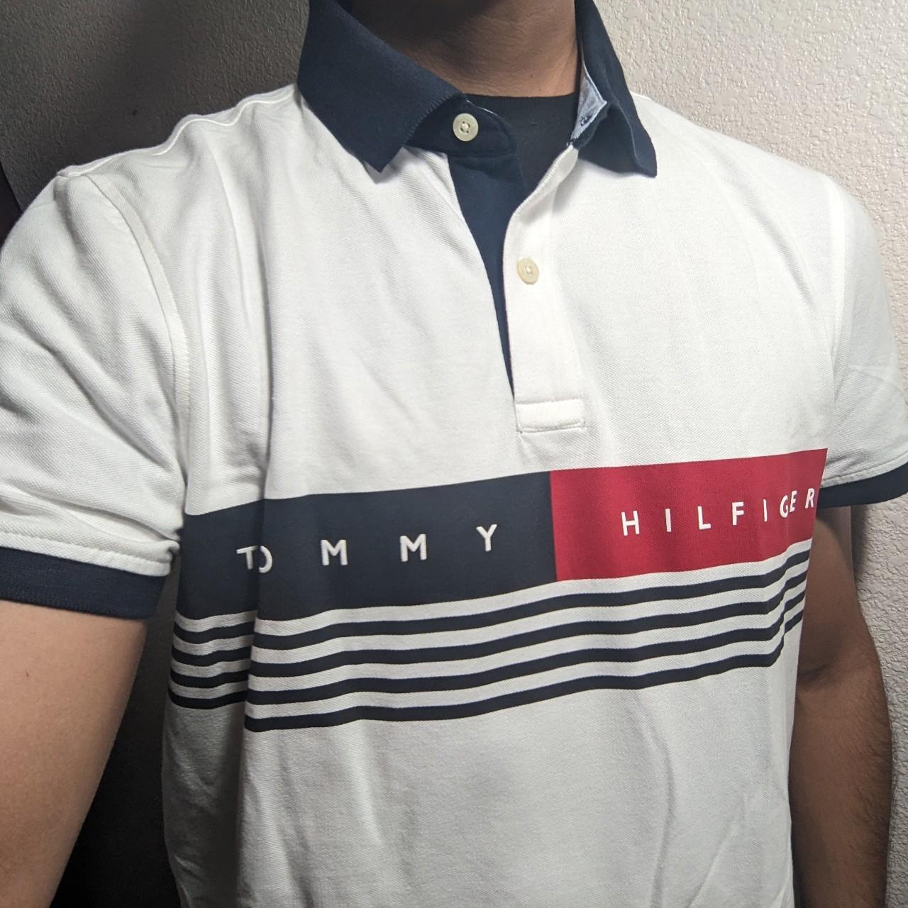 Tommy Hilfiger men's stripe polo. (only worn once,... - Depop