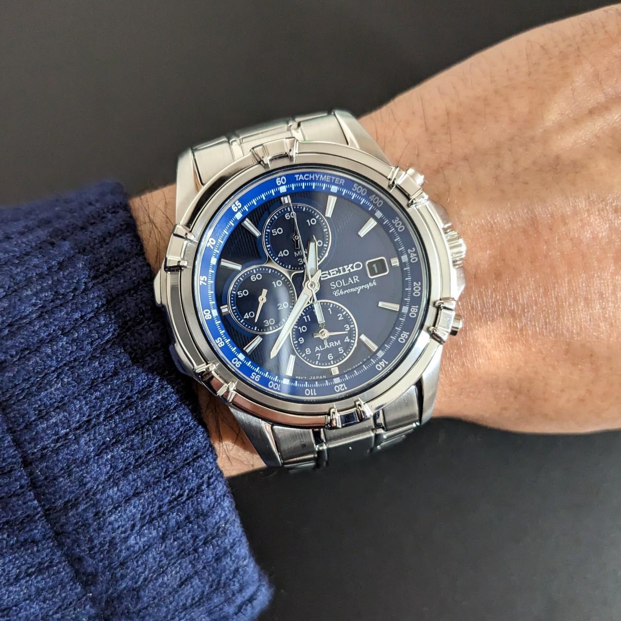 Seiko Men's Silver and Blue Watch