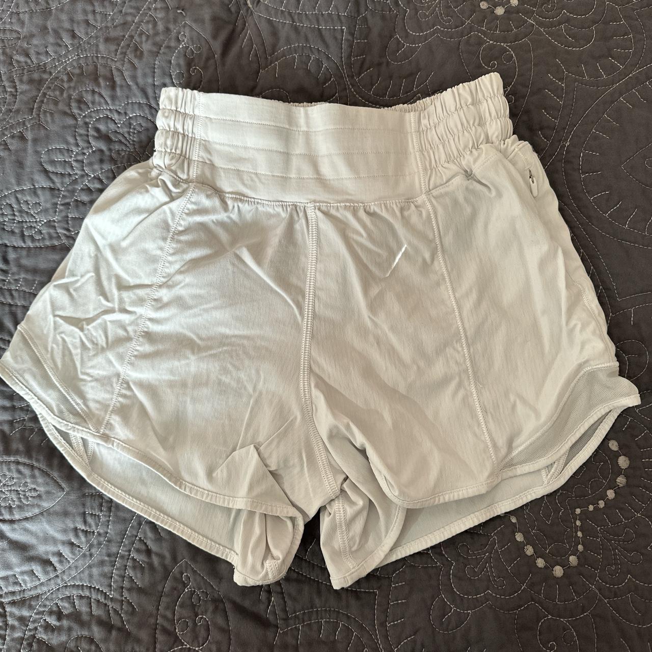 white lulu hotty hots high rise lined 4” perfect... Depop