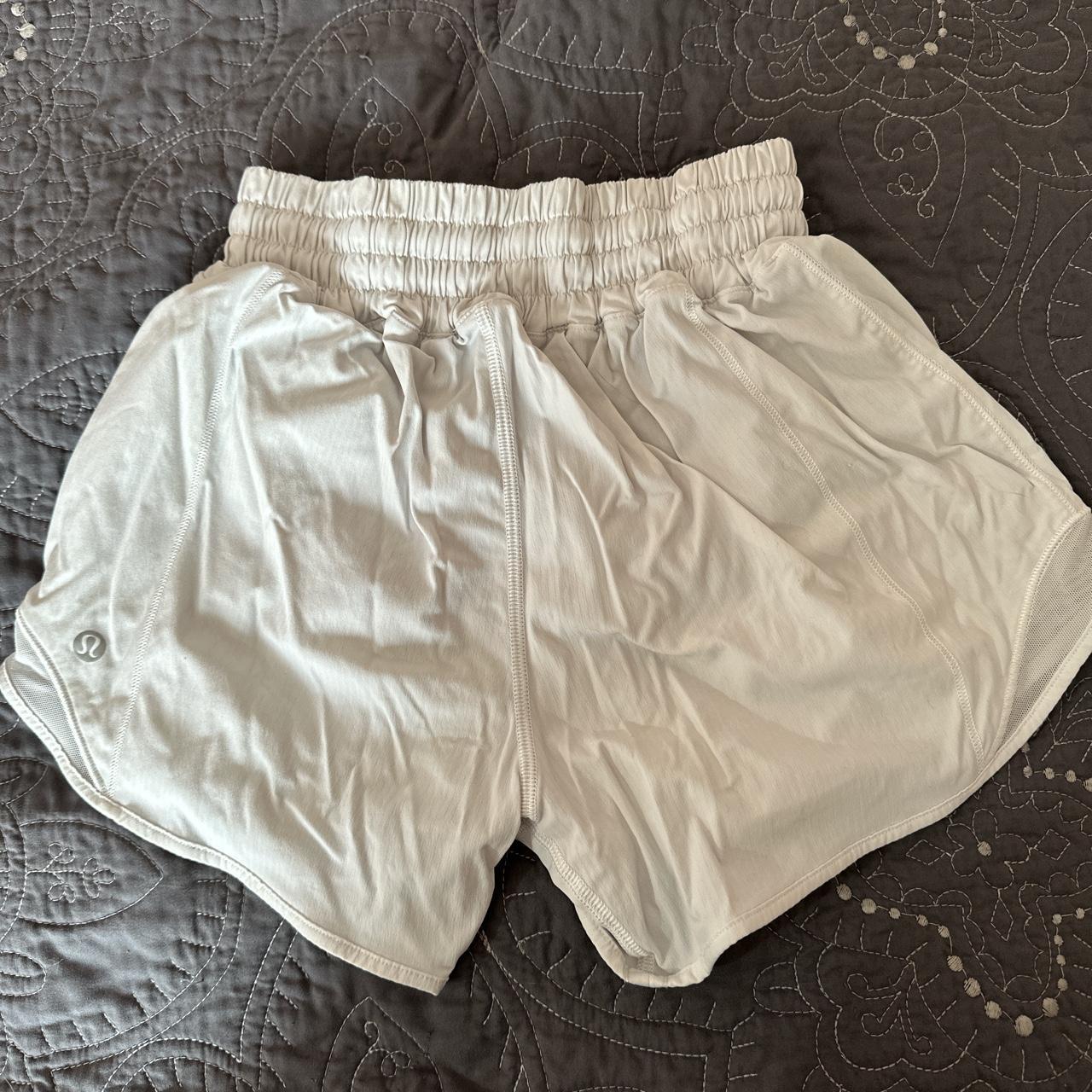 white lulu hotty hots high rise lined 4” perfect... Depop