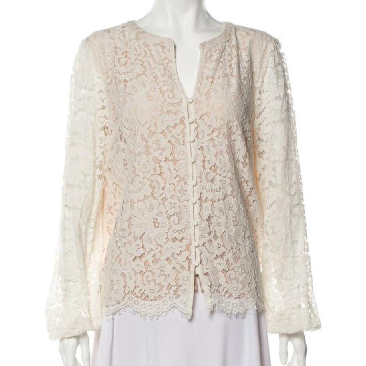 Rachel Zoe Ivory Cream Floral Lace Blouse over... - Depop