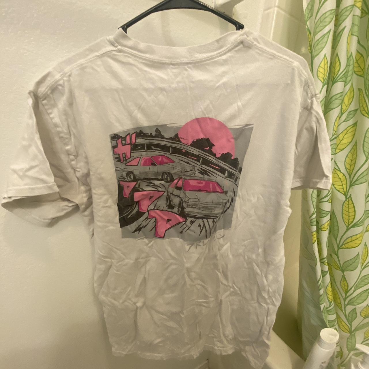 White Tee with cars and japanese imprinted on it(not... - Depop