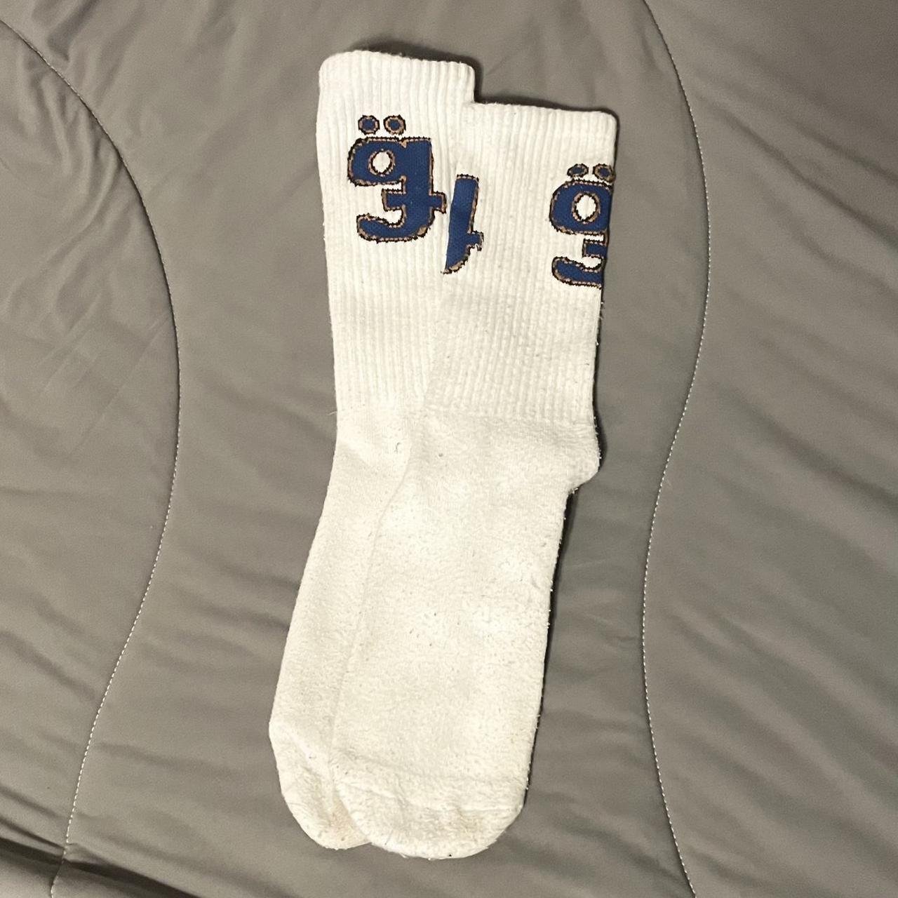 Men's White and Blue Socks Depop