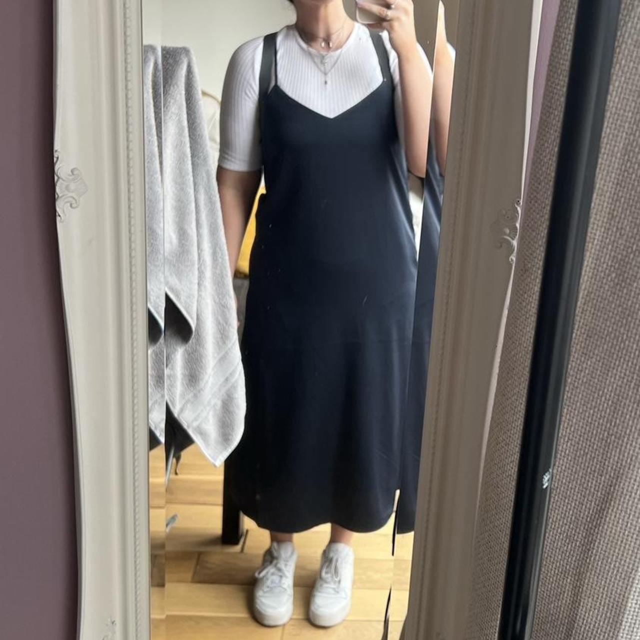 Uniqlo midi slip dress Satin camisole in blue. Worn... Depop