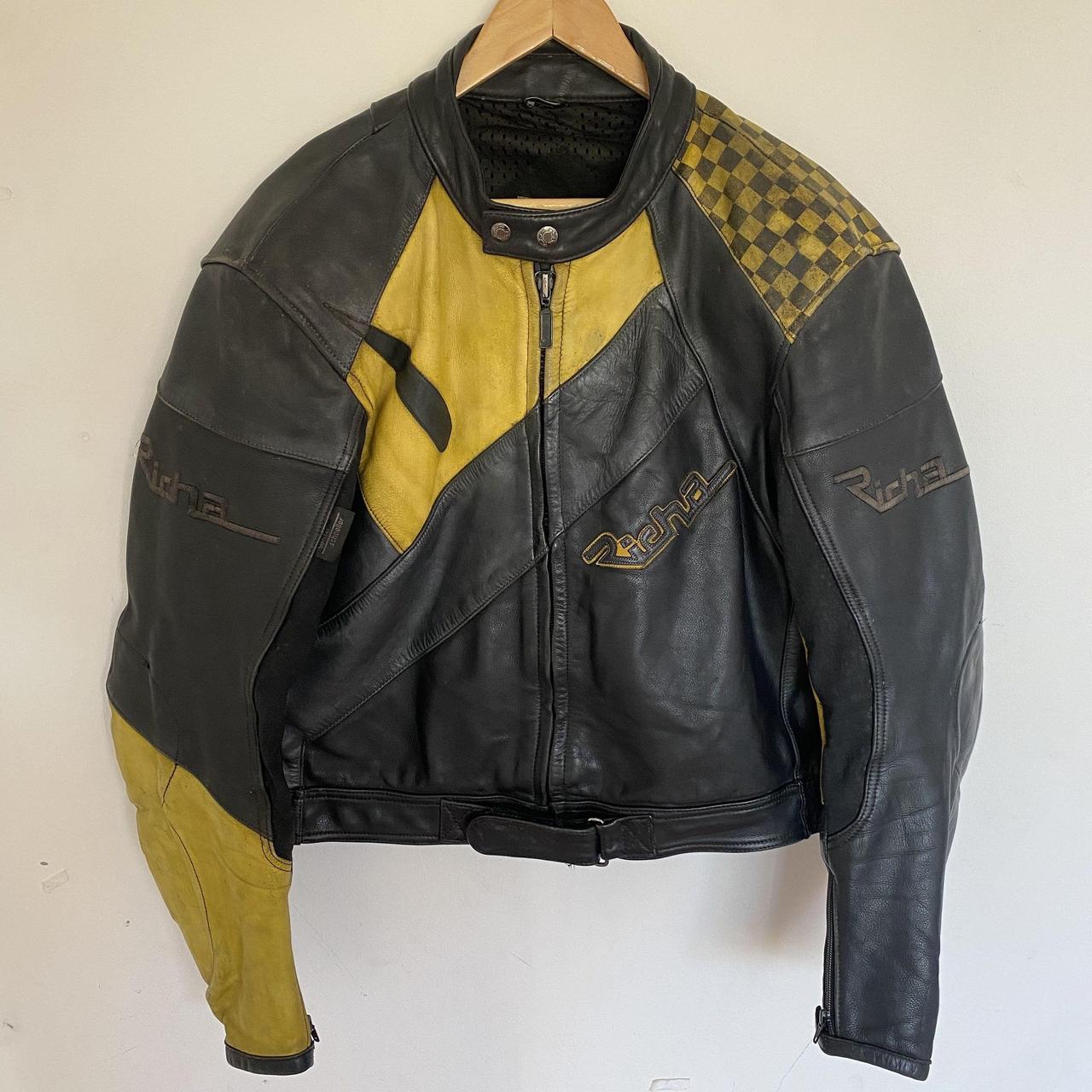 Vintage Richa Leather Motorcycle Jacket, Yellow &... - Depop