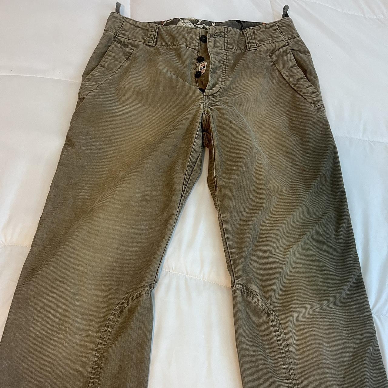 Vintage khaki corduroy pants+embroidered pattern on... - Depop