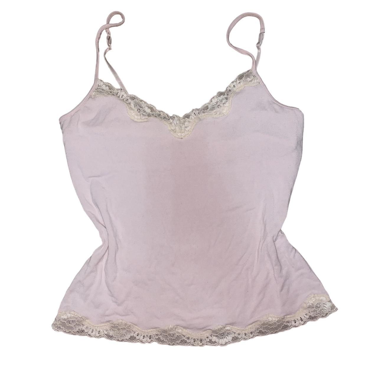 Coquette pink lace cami with built in cover Size:... - Depop