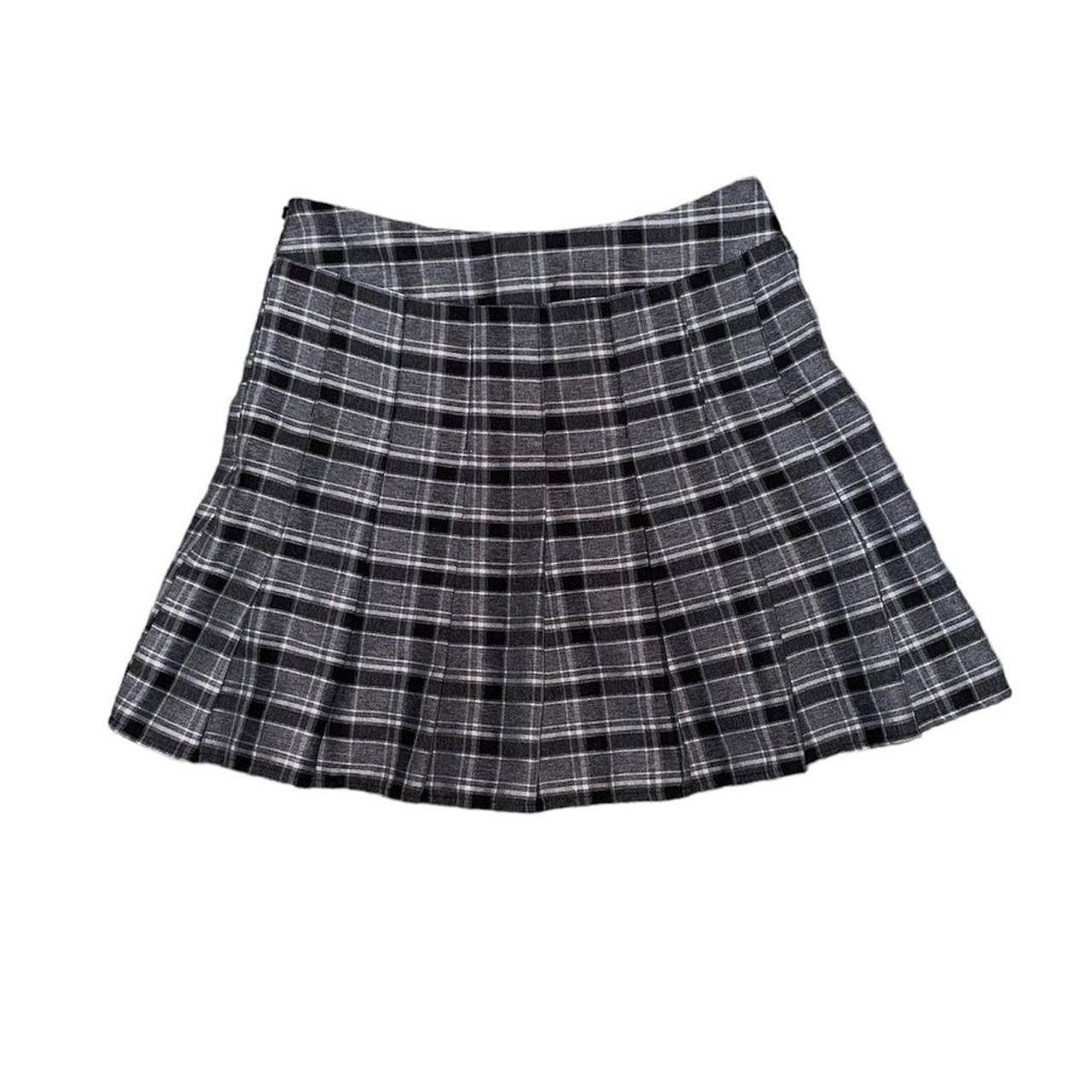 Grey plaid skirt with built in shorts! Size:... - Depop