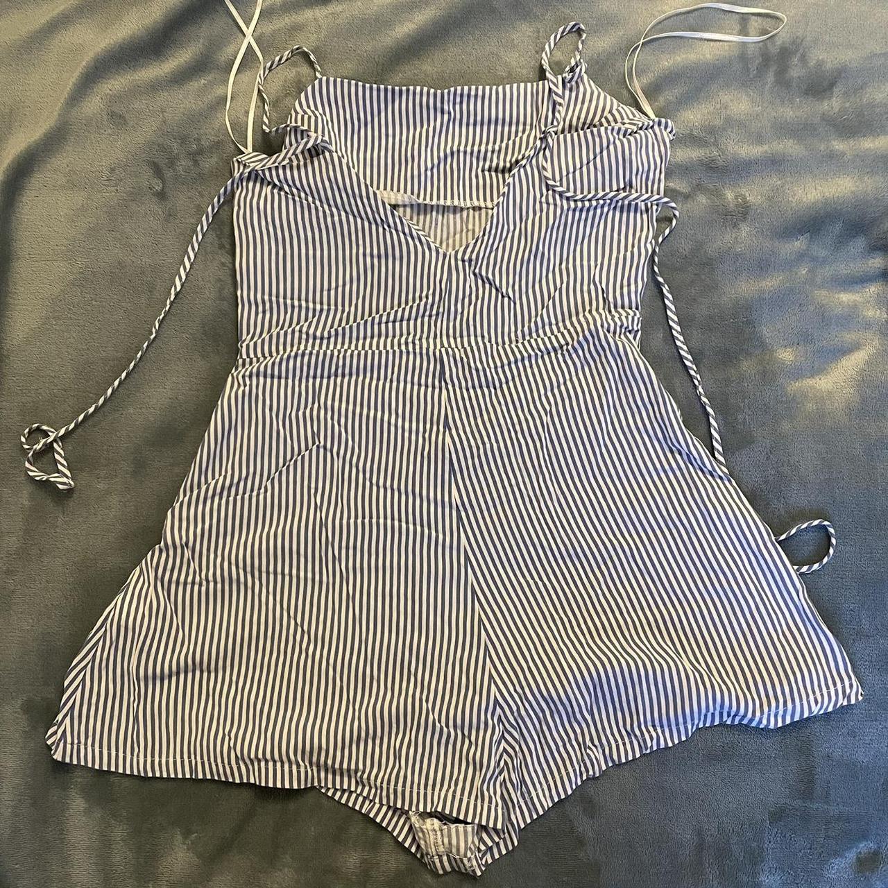 ROMPER WOMENS (blue and white striped) size UK8,... - Depop