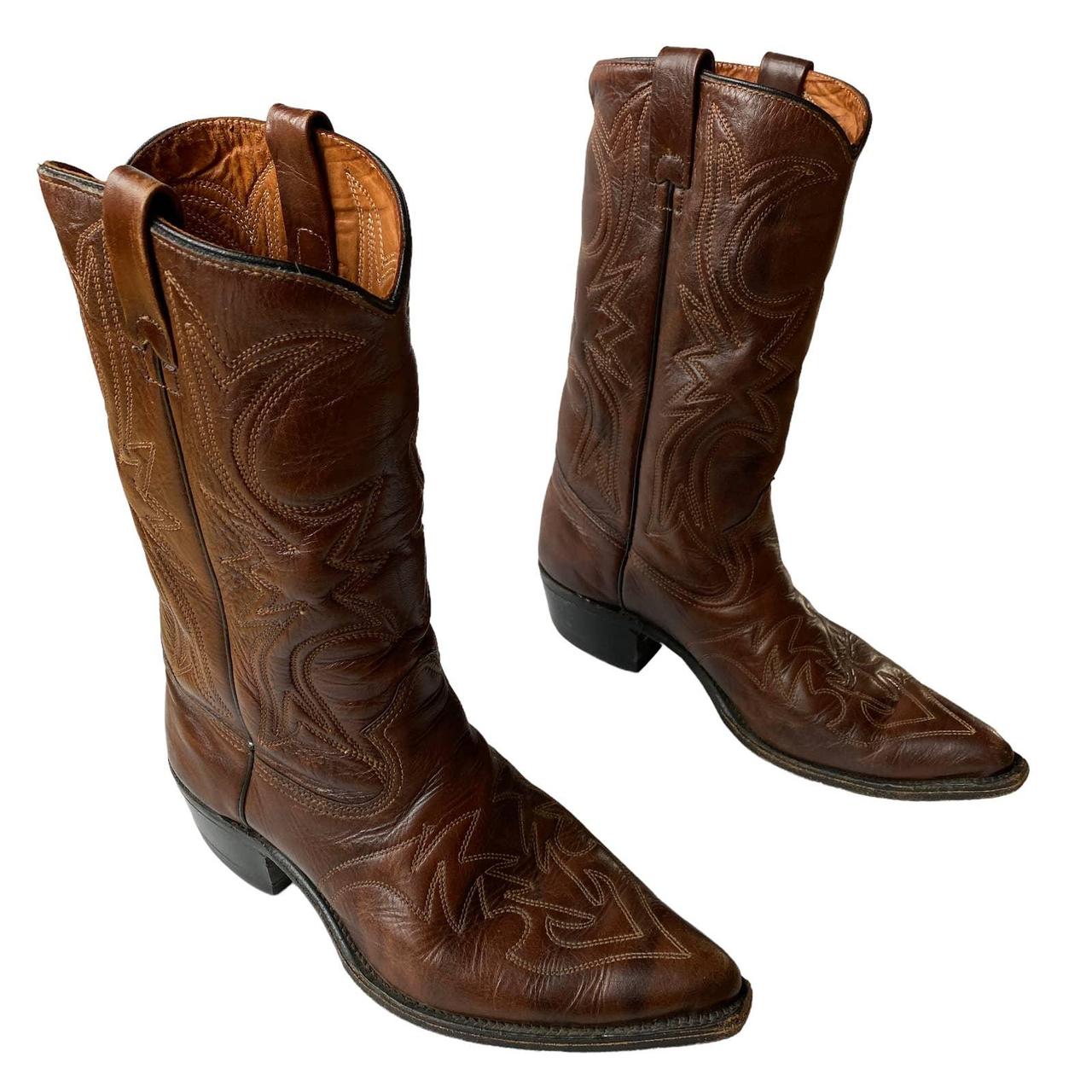 Vintage Cowboy Boots Sears Brown Leather Western... - Depop