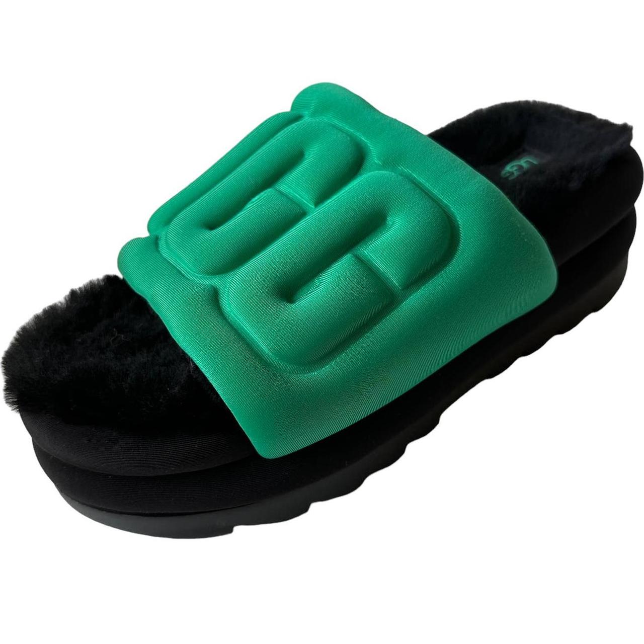 Ugg Maxi Graphic Slide Emerald Green Black Faux Fur... - Depop