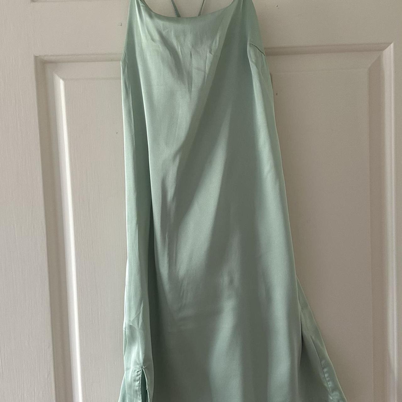 Sage Green satin dress, loose fit - Depop