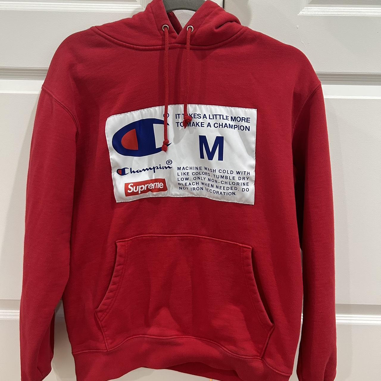 supreme champion label hooded sweatshirt