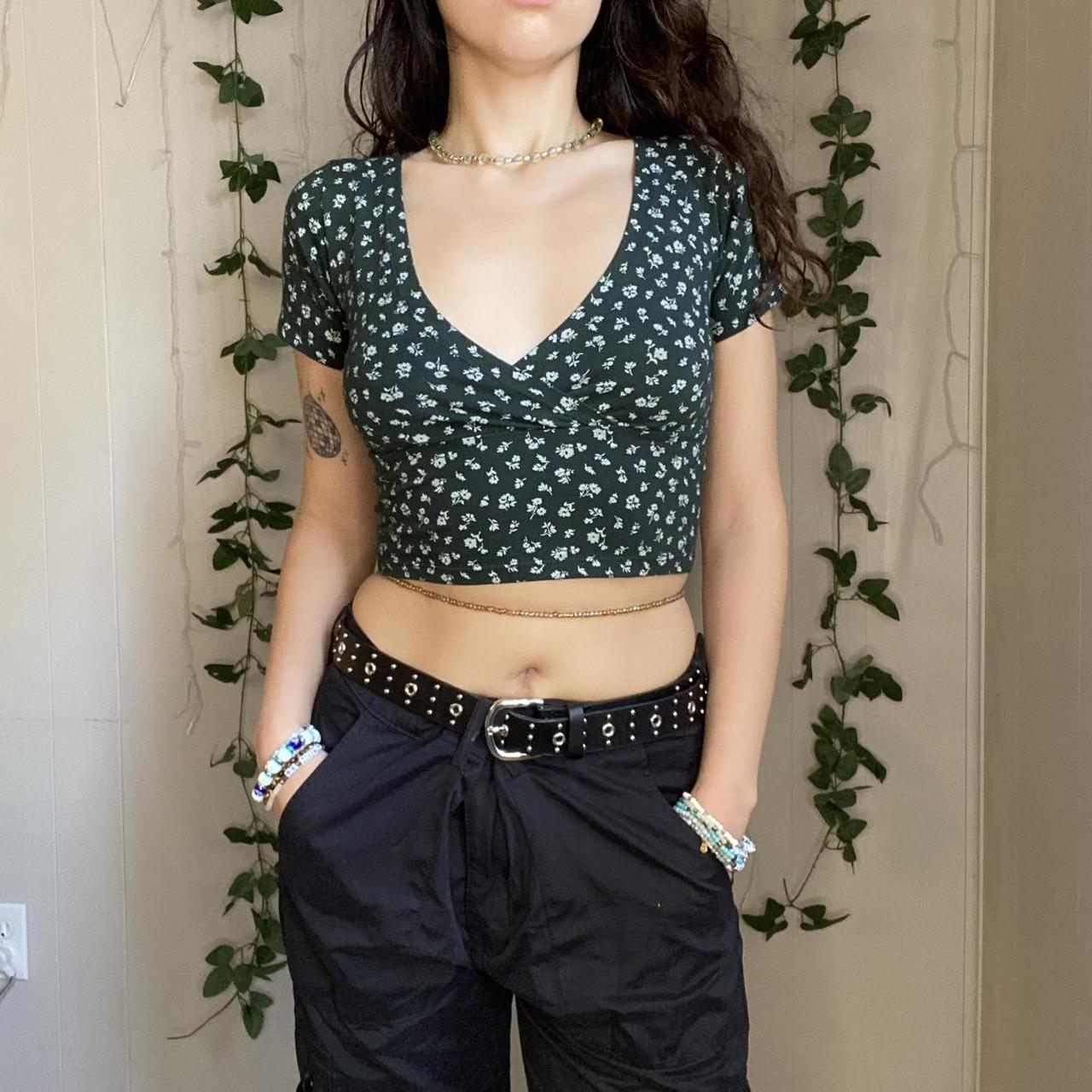 Brandy Melville Green Amara Floral Top Final sale... Depop