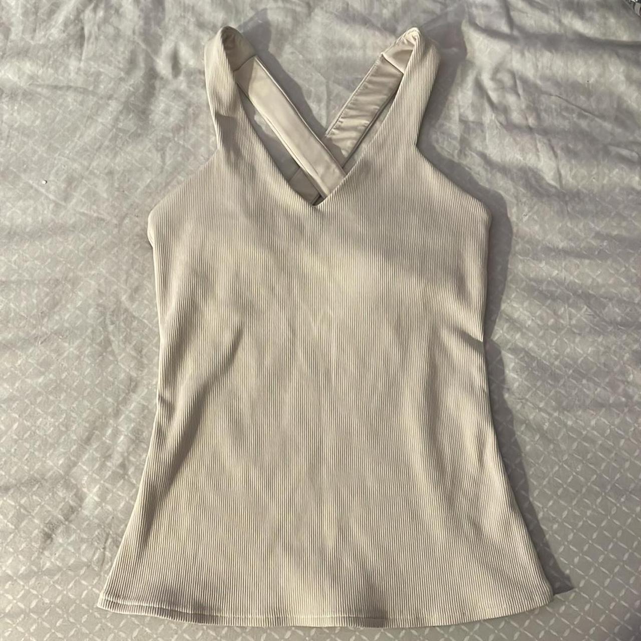 bone alo yoga elevate tank top size small good - Depop