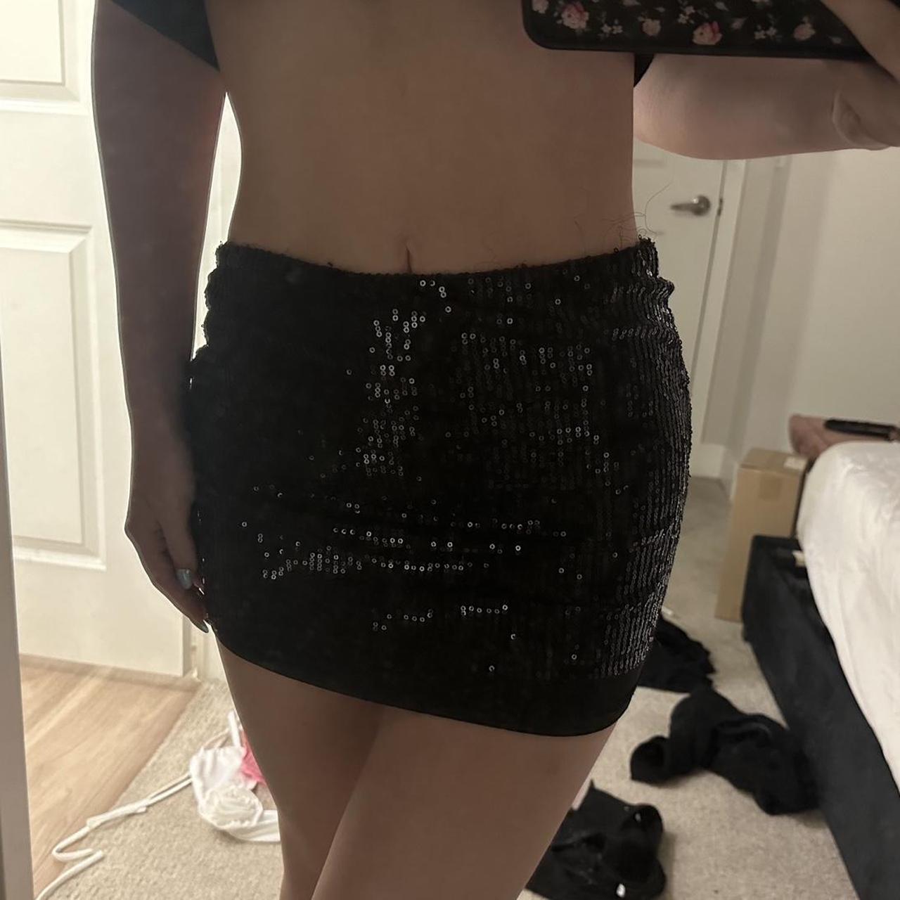Black sequin mini skirt with lace up sides #miniskirt Depop