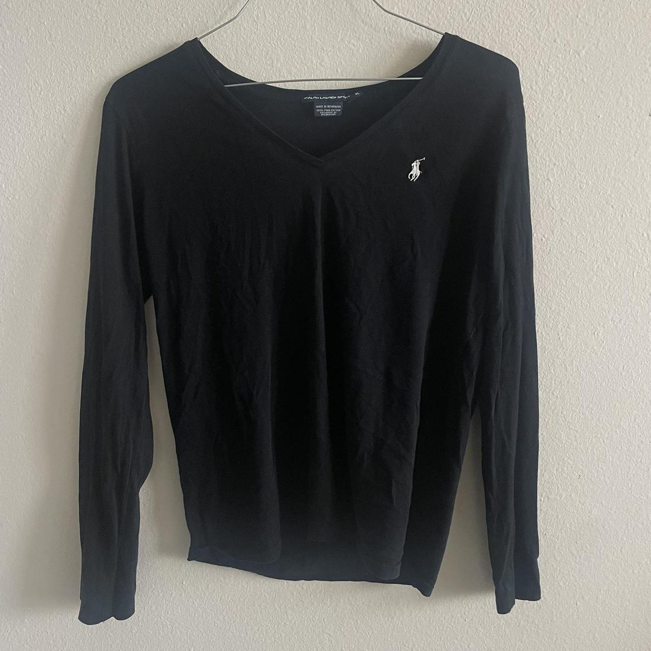 Polo ralph lauren sport long sleeve v neck black tee... - Depop