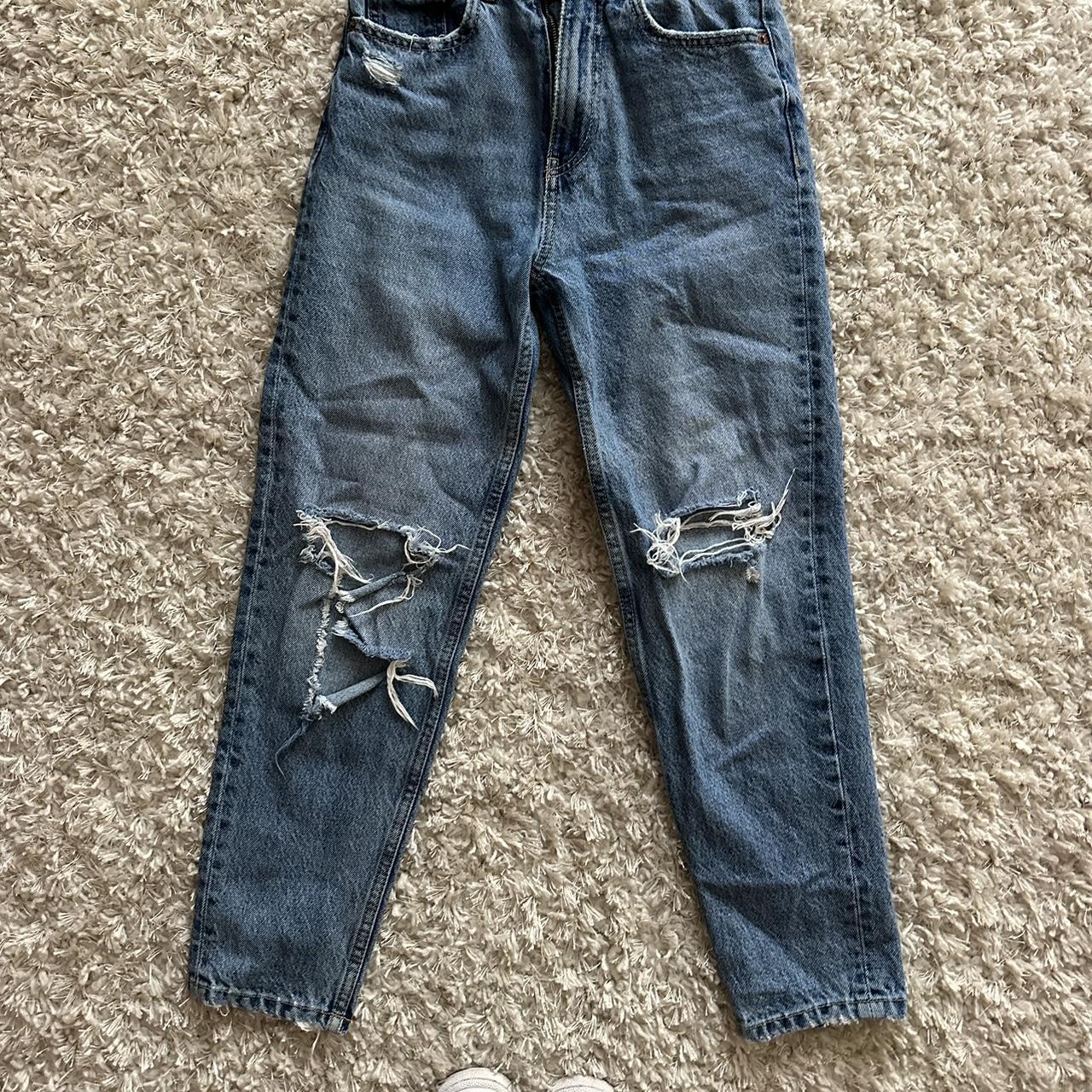 ZARA jeans size 2 . In good condition. Left knee rip... Depop