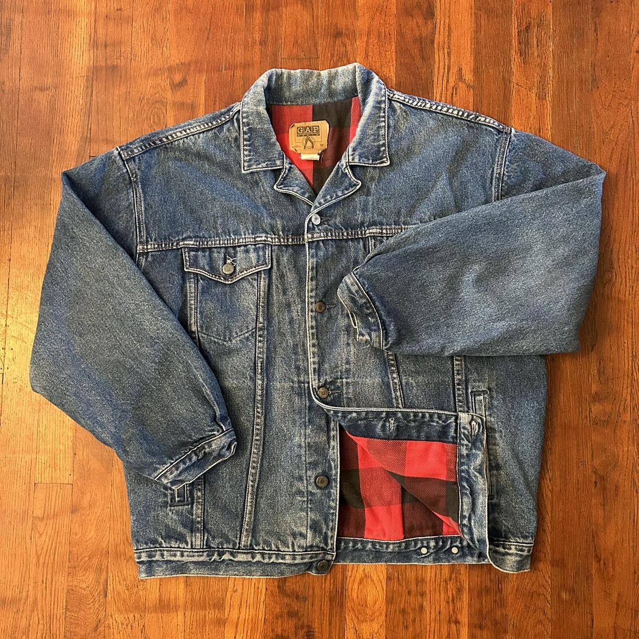 Vintage 90s Gap Denim Jacket shops Buffalo Plaid Lining