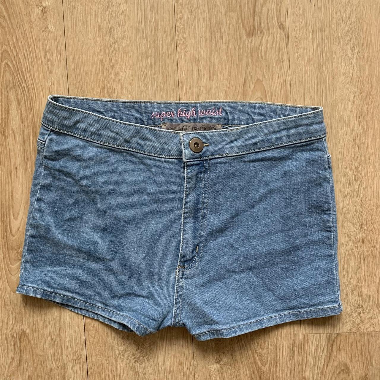 BLUE DENIM SHORTS High waisted short blue denim... - Depop