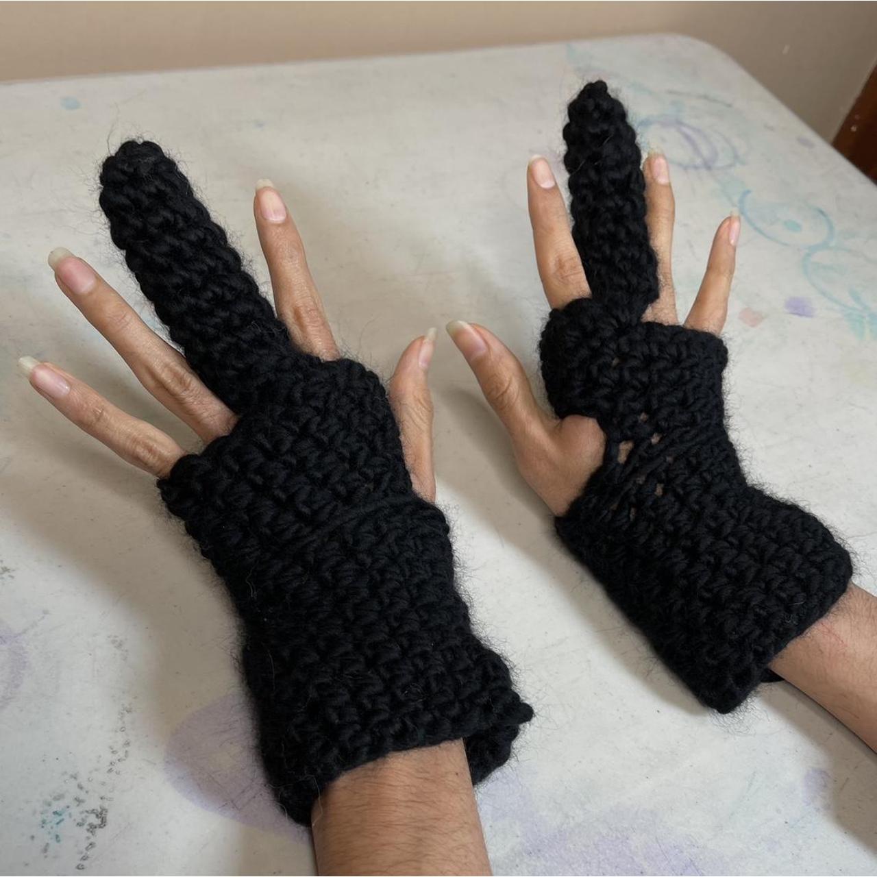 Black Knit Gloves Middle Finger one size fits Depop