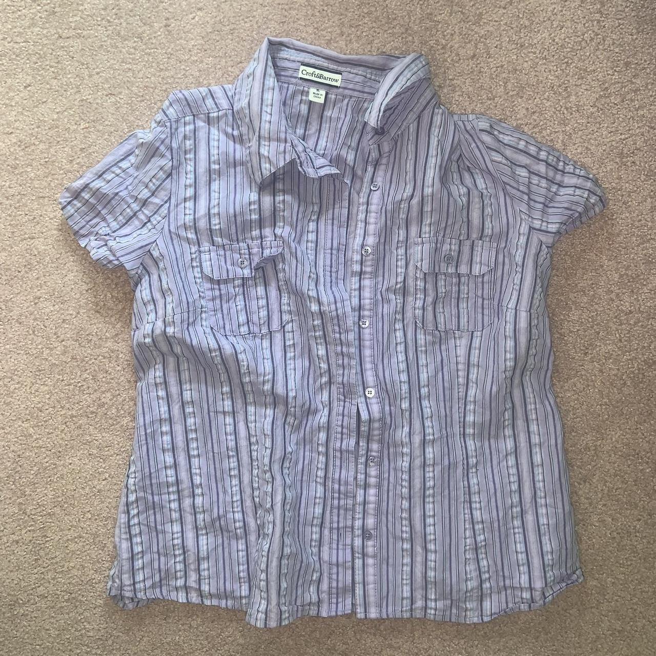 purple collared shirt cute striped wore as coverup... Depop