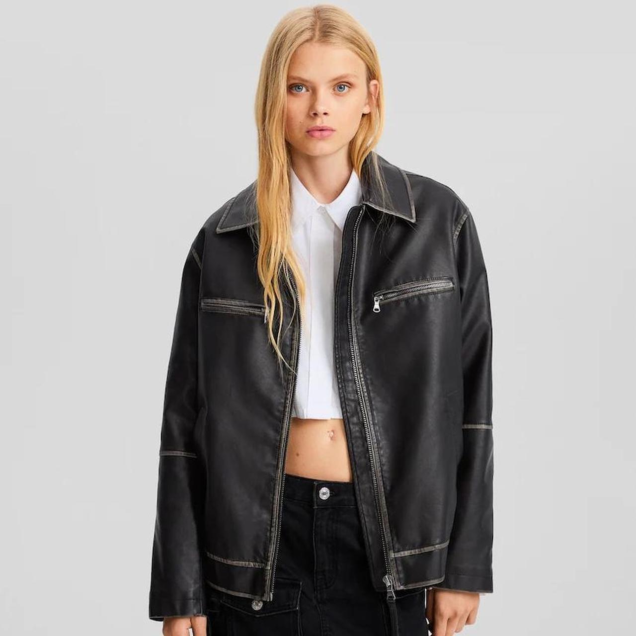【BERSHKA】日本未入荷★フェイクレザージャケット n□ベルシュカ/Bershka PUレザー ハーフジップ ダブルライダース