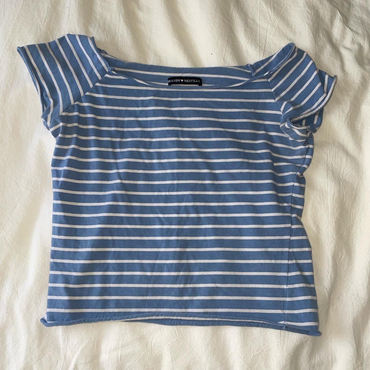 brandy Melville striped baby blue tee - Depop