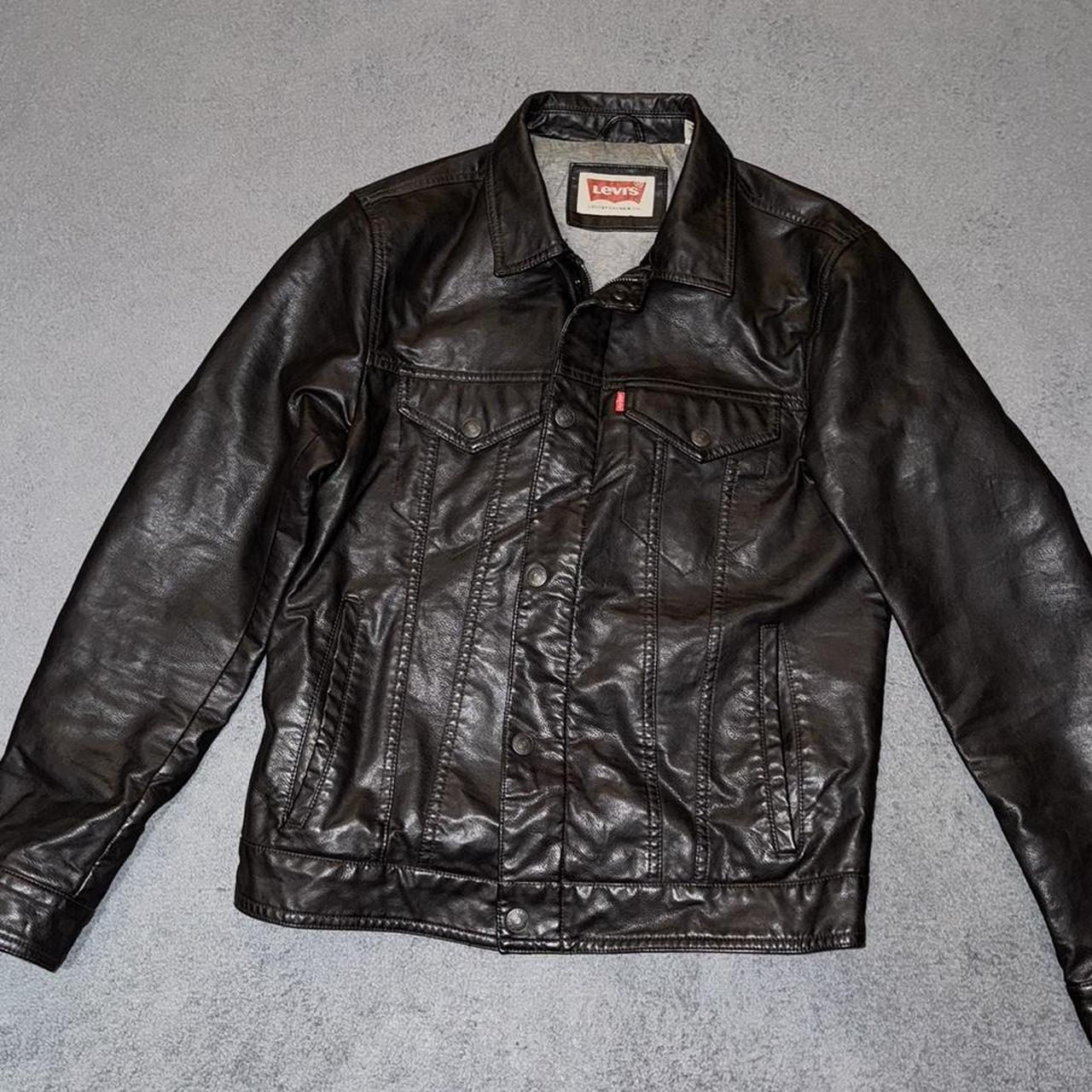 Levi’s Leather Jacket in Black-Brown, good... - Depop