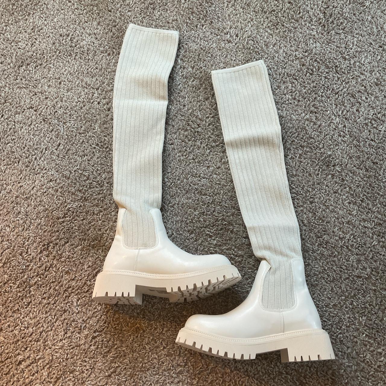 SHEIN Women's Cream Boots Depop