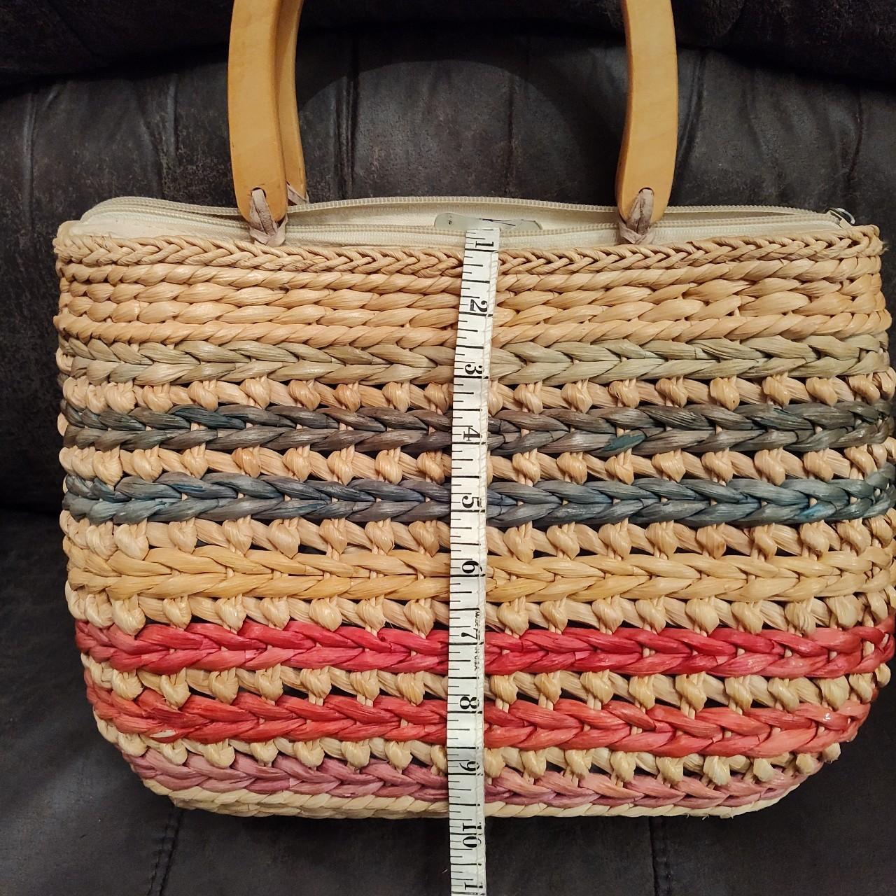 Vintage wooden straw wicker handbag. Fun for summer.... - Depop