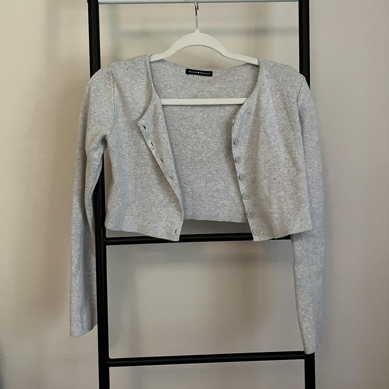 Brandy Melville Color Block Solid Gray Cardigan One Size - 60% off