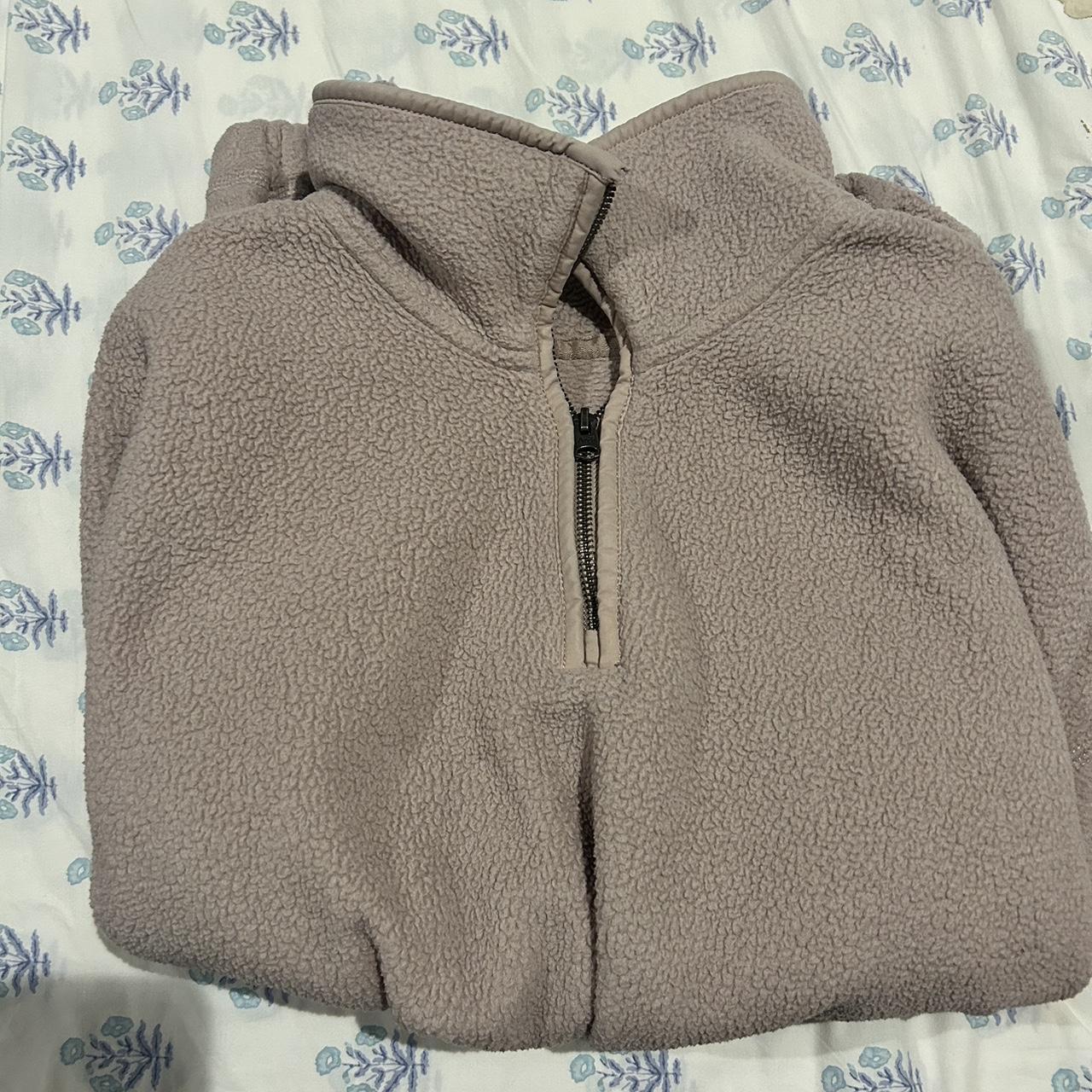 Blush pink Sherpa pullover from Abercrombie Depop