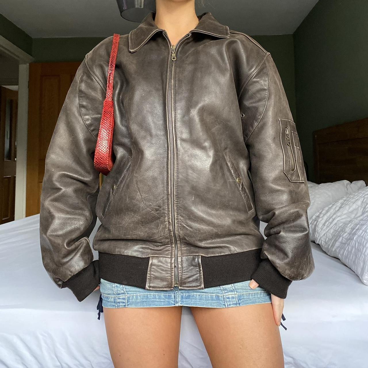 💗 postage included 💗 brown distressed leather bomber... - Depop