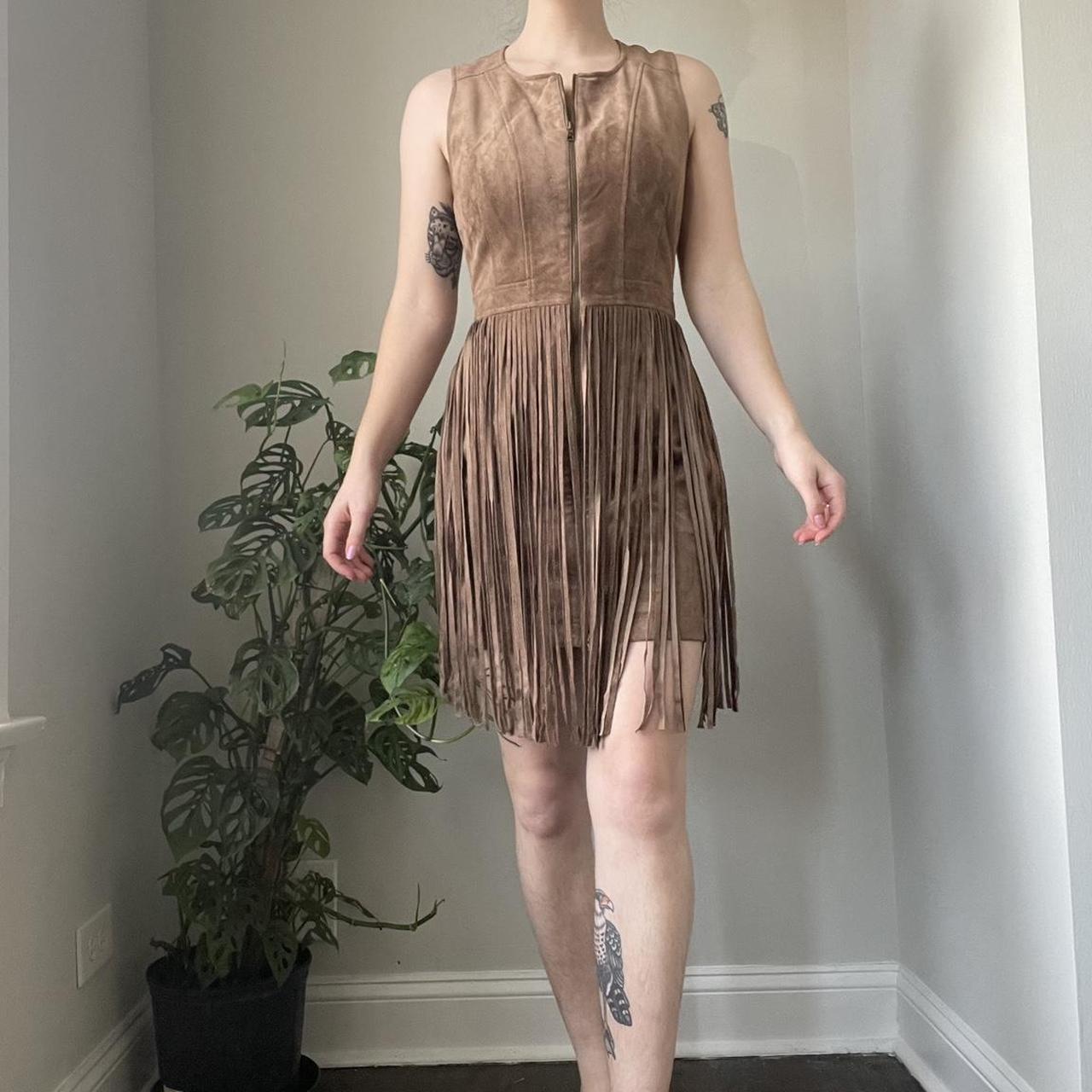 BCBGMAXAZRIA Hamiin Faux Suede Fringe Dress 4 The