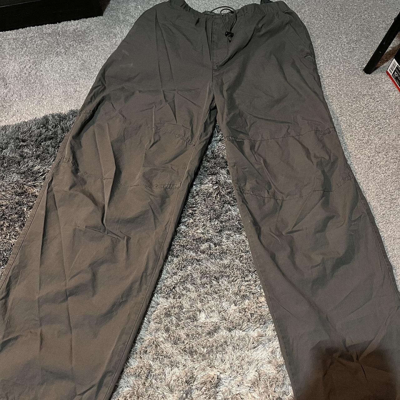 zara parachute pants in dark grey Size Medium •... - Depop