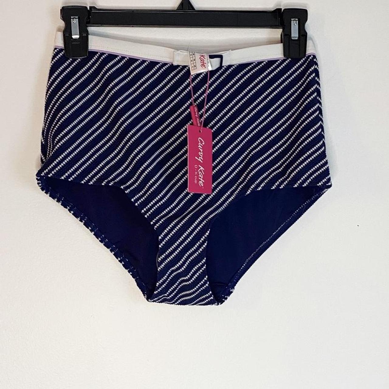 Curvy Kate Women's White and Navy Swimsuitonepiece Depop