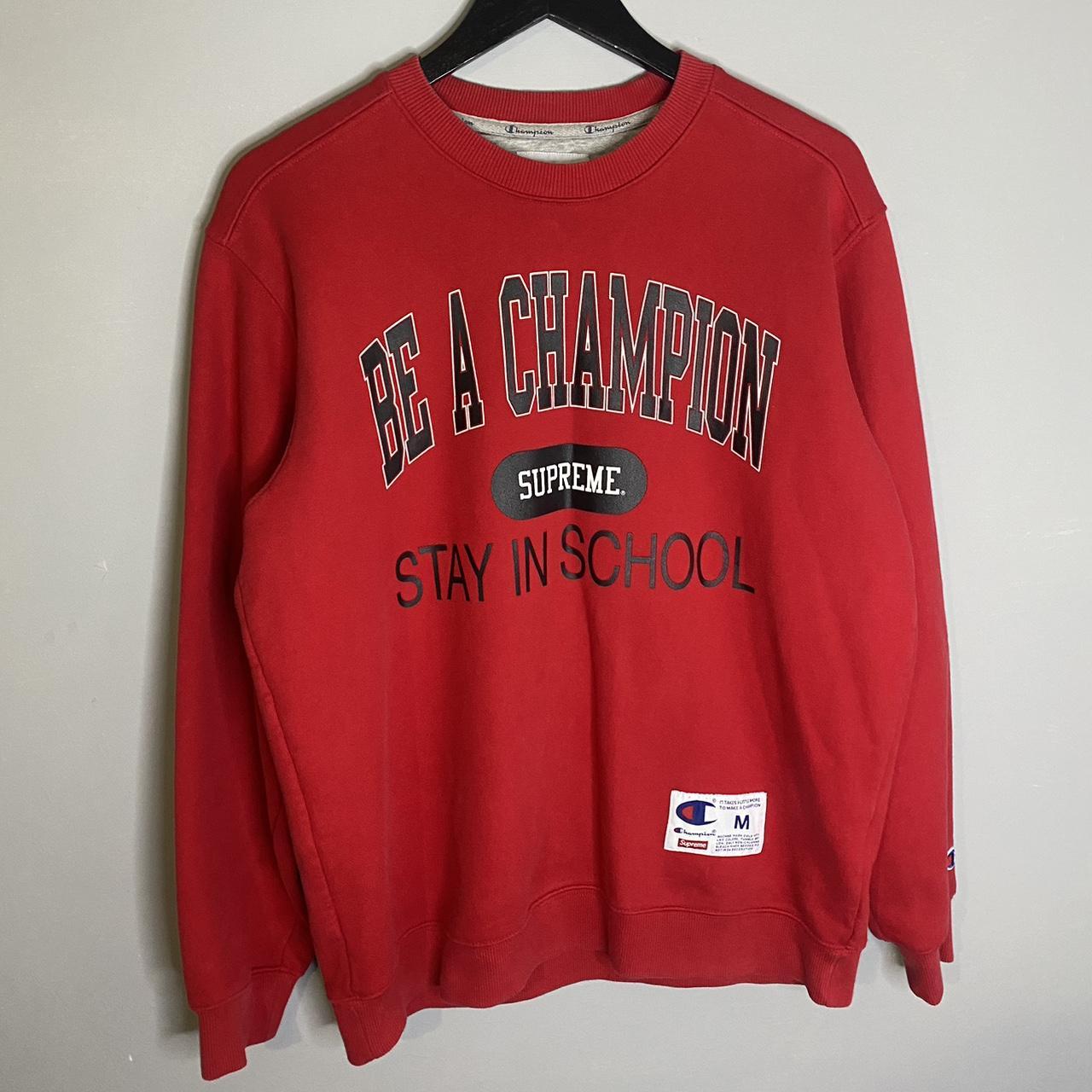 Supreme X Champion Stay In School Crewneck Red Mens...