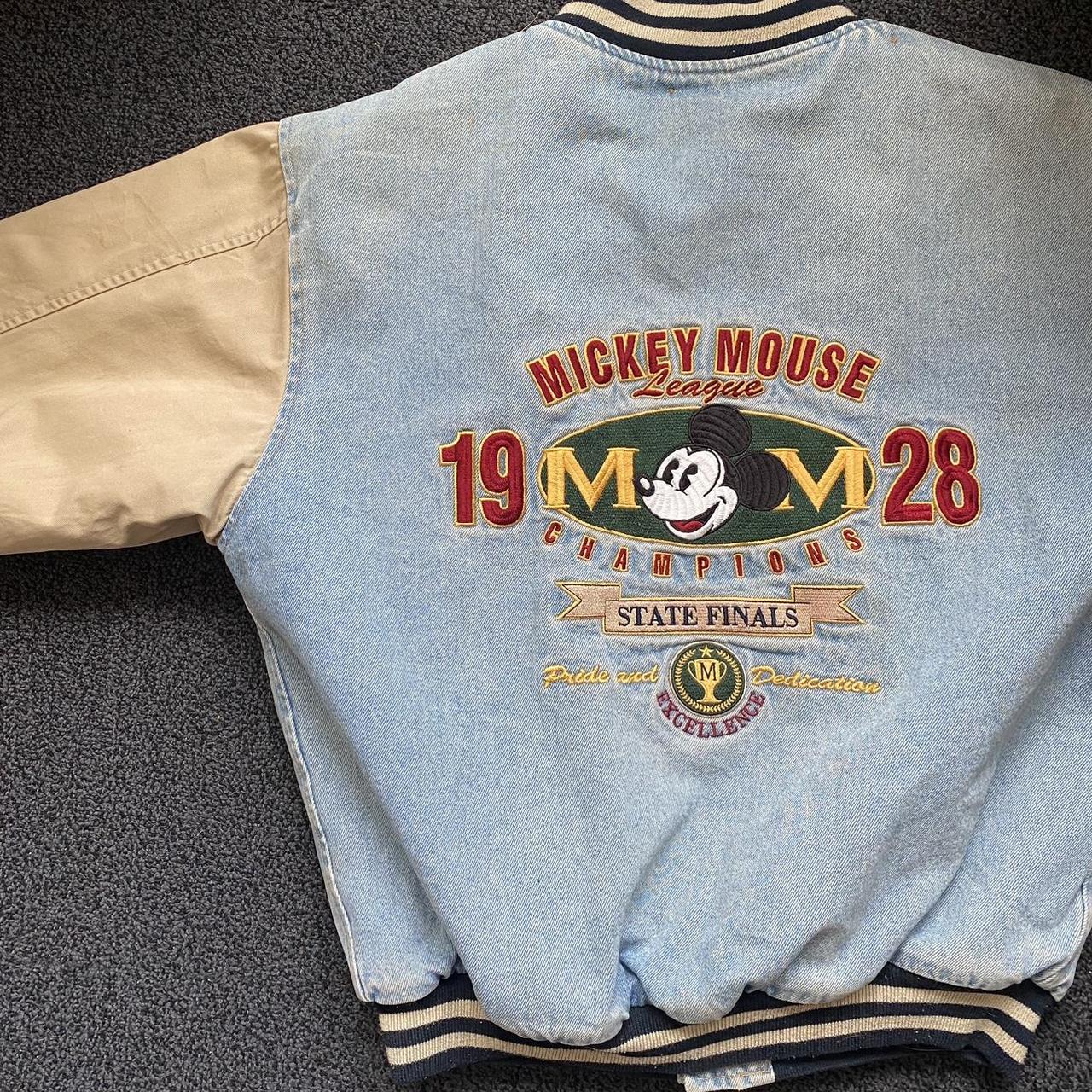 VINTAGE Mickey Mouse League Denim Letterman Jacket. - Depop