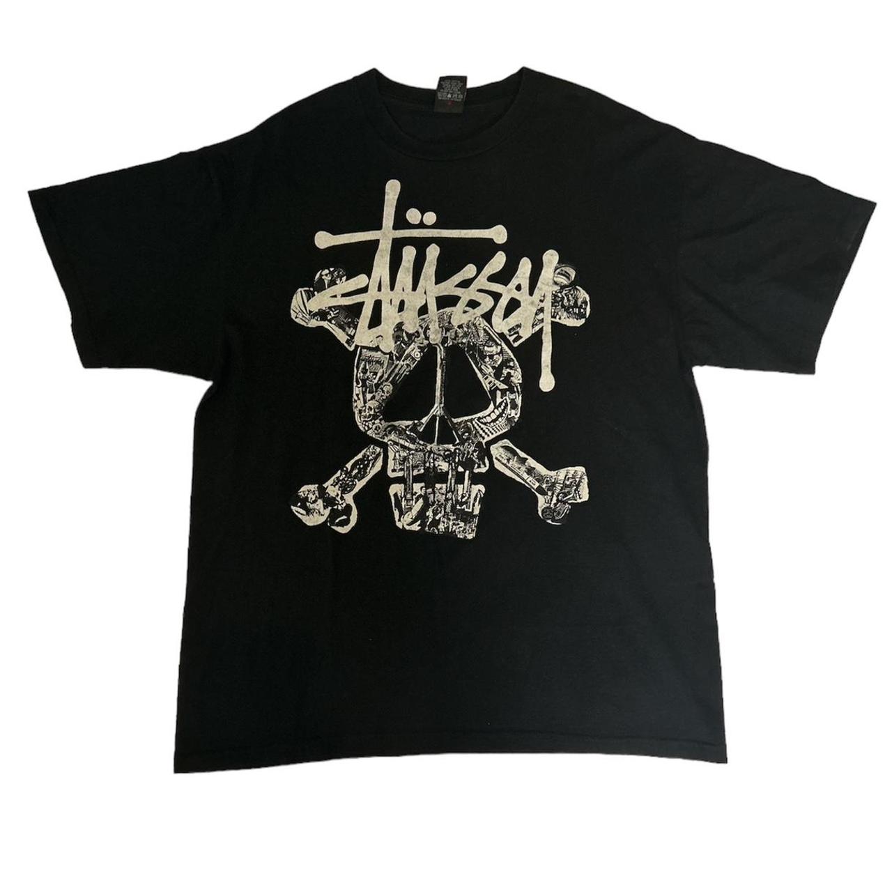 Stussy Tshirt Skull and cross bones design retro... - Depop