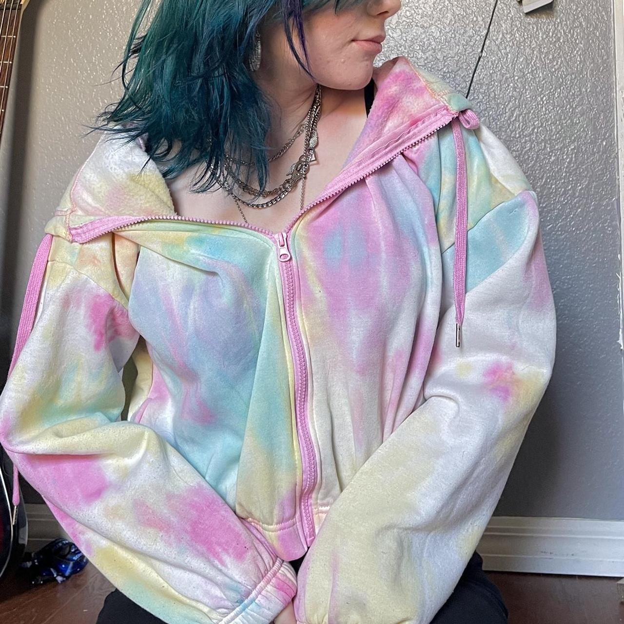 Depop Nike Swoosh Hoodie Pastel Multi Pink Rainbow Crop Hoodie - Main Image