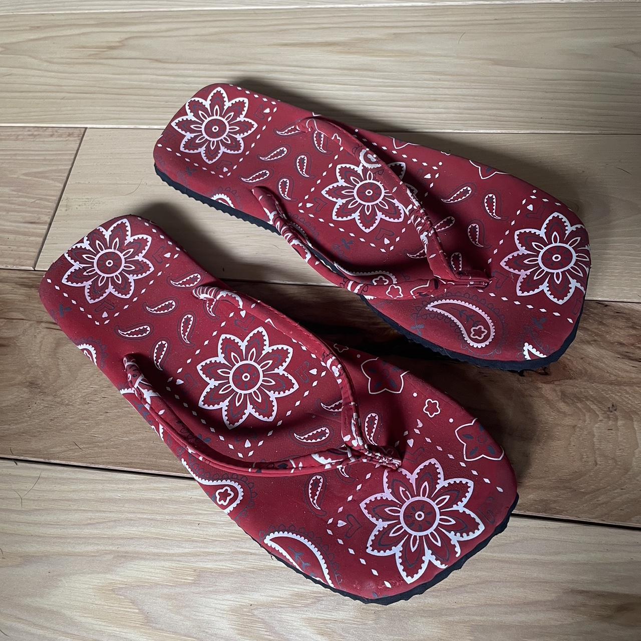 Red bandana flip flops online