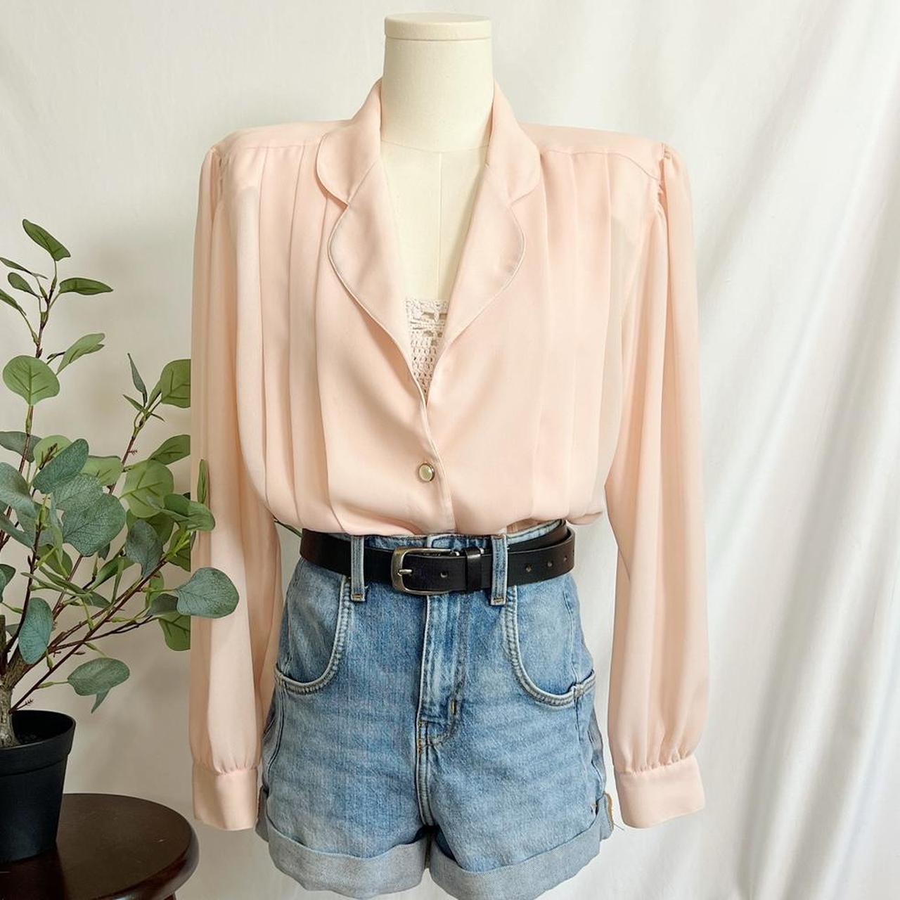 Vintage sheer blush pink long sleeve button up... - Depop