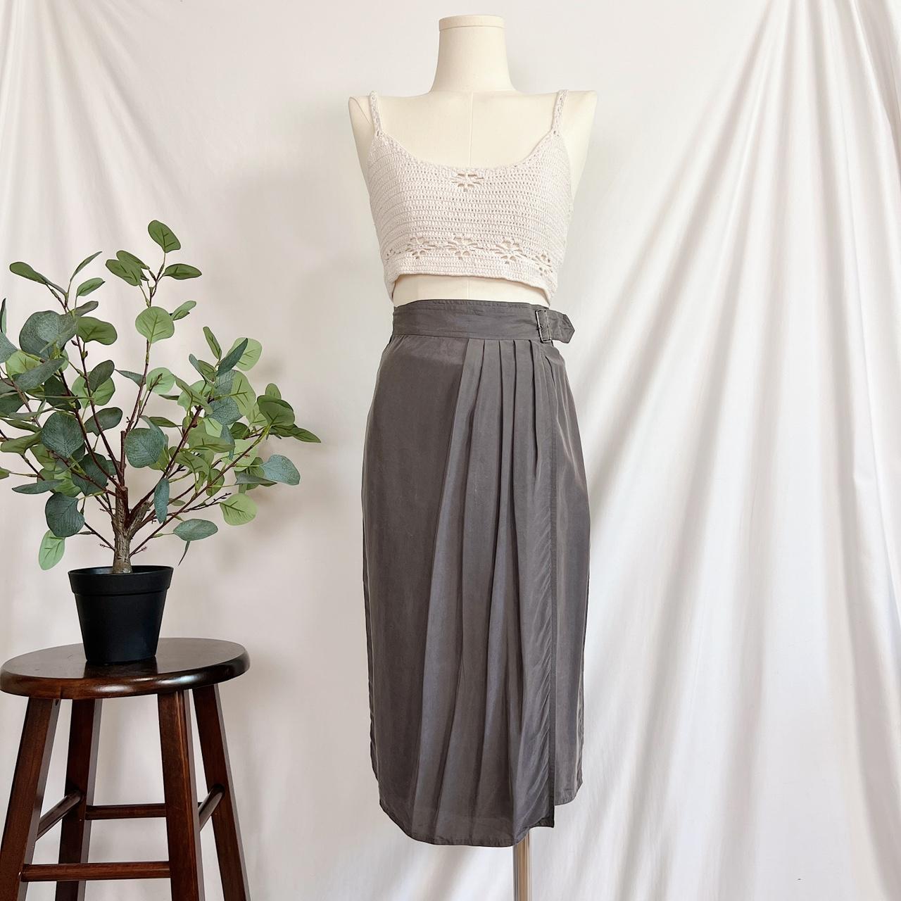 Vintage semi-pleated silk wrap skirt with a built-in... - Depop